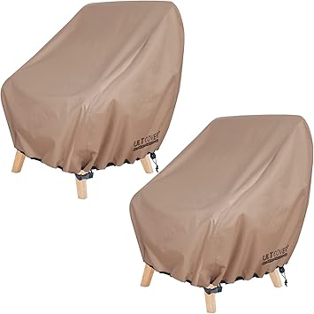ULTCOVER Waterproof Patio Chair Cover Outdoor Lounge Deep Seat Single Lawn Chair Cover 2 Pack Fits Up to 35W x 38D x 34H inches Brown