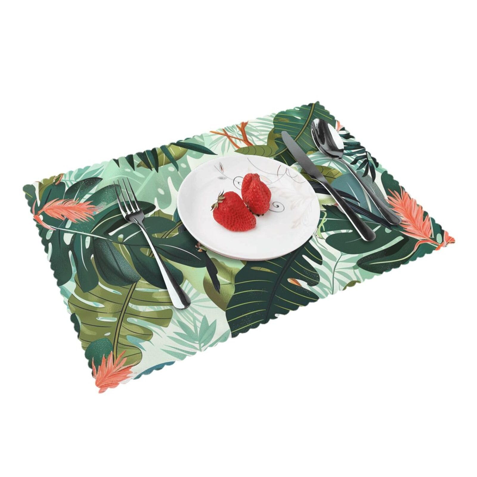 Tropical Leaves Bird Printed Placemat Heat Resistant Place Mats Set of 4 PCS Washable Kitchen Table Mats, 12x18 Inch
