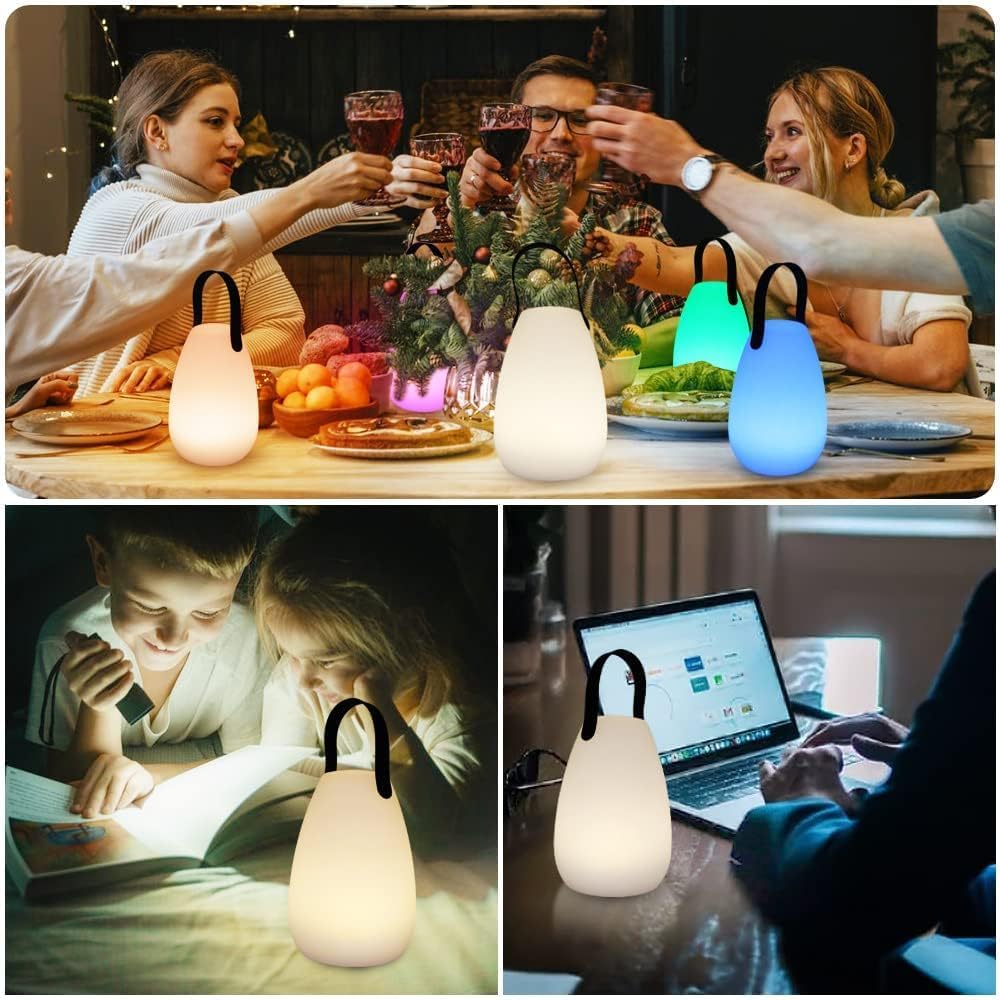 FUYO Lampe de Table Extérieure Rechargeable LED 8 Couleurs Dimmable Lampe de Table Sans Fil avec Télécommande, 4 Niveaux d'intensité Variable, IP44 étanche pour Chambre Jardin Patio
