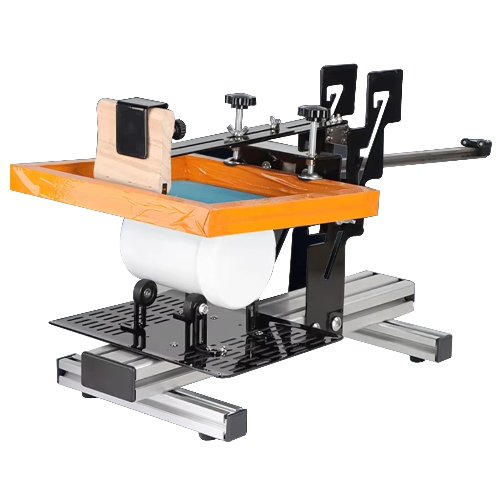 Macchina da stampa serigrafica cilindrica manuale, area grafica massima 200x250mm per bottiglie di diametro 270mm, per prodotti conici e cilindrici