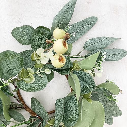 25cm Artificial Greenery Wreath Candle Rings Candlestick Garlands Wreath Candle Holder for Christmas Wedding Home Door Tabletop Decoration
