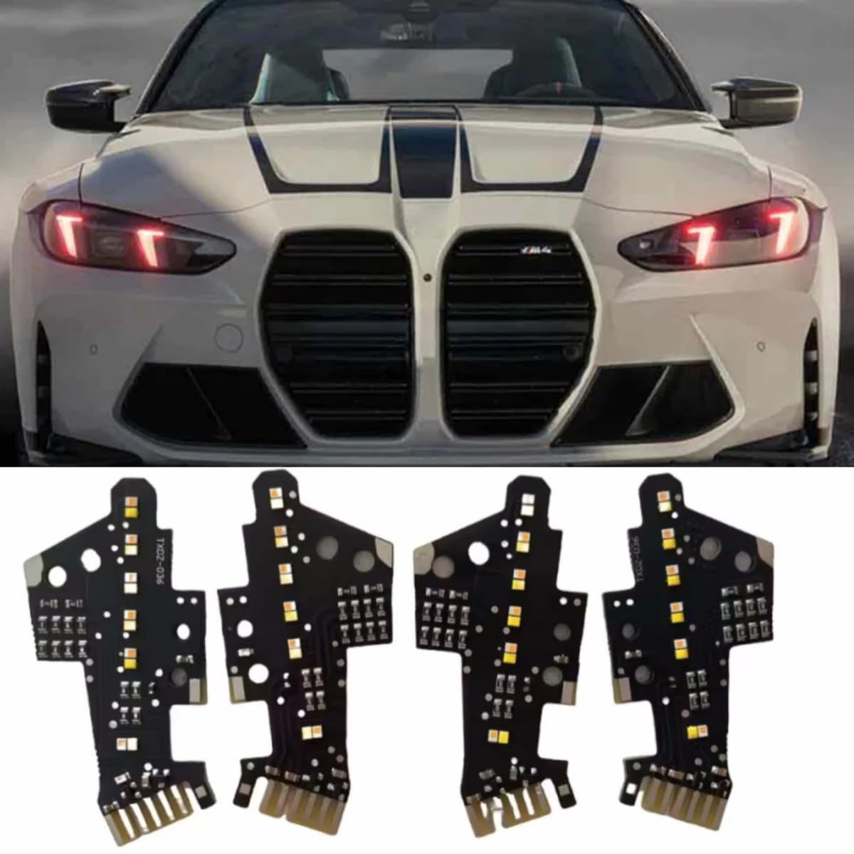 CSL Yellow DRL LED Boards Fit For 2025 G80 G81 G82 G83 G22 G23 G26 LCI M4 M3 430i 430iX M440i M440iX LCI 4 SERIES Headlight, Golden Eyes, Left&Right Daytime Running Light, DRL Chips (Red)