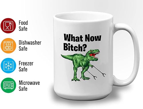 Miniatura 3 de Taza de café divertida de dinosaurio de 15 onzas, color blanco - What Now Btch - Sarcasm Dino T-Rex Animal Predator Bestfriend Friendship
