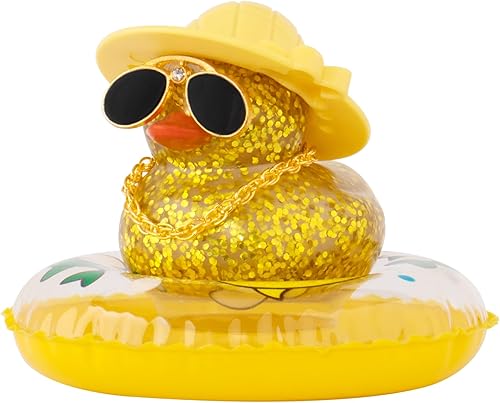 wonuu Adorno de pato de automóvil, decoración de tablero de goma para tablero de automóvil, accesorios para tablero de automóvil, con anillo de