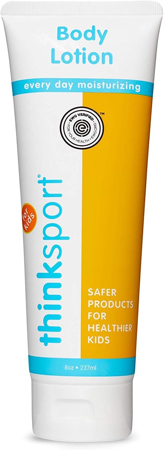 THINK Thinksport Kids Body Lotion For Sensitive Skin | EWG Verified, Soothing Relief, Moisturizing, Nourishing | Fragrance Free, Unscented, For Face & Body - 8oz