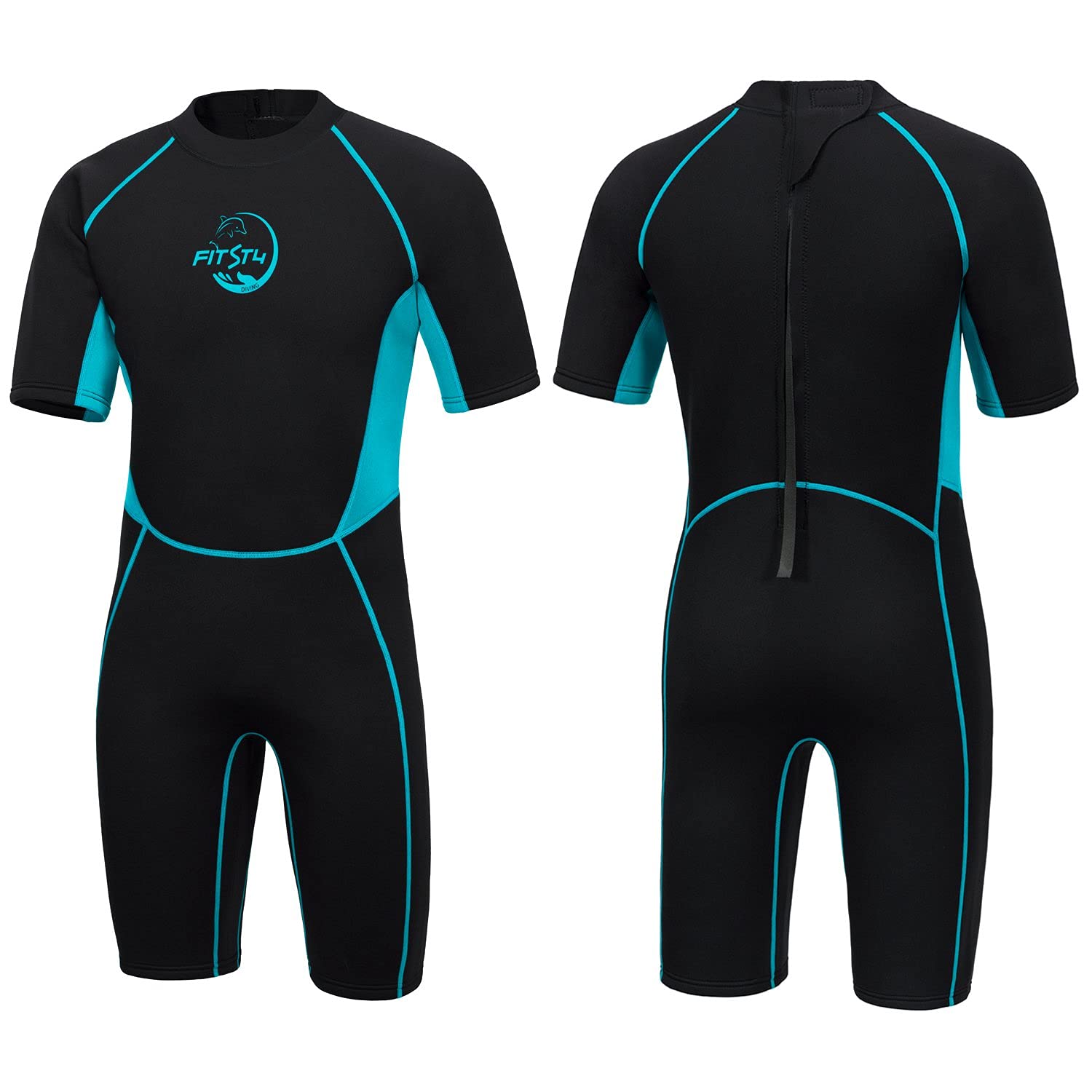 FitsT4 Kids Shorty Wetsuit 2.5mm Neoprene Thermal Swimsuit Keep Warm Girls Toddlers Boys Back Zipper for Diving Snorkeling Surfing Swimming Lessions