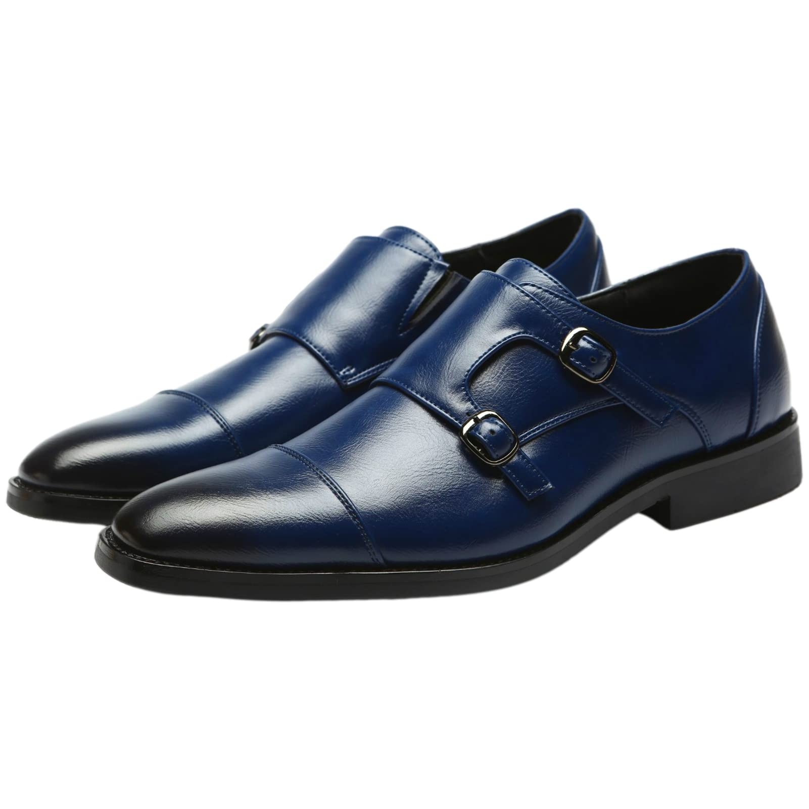 ANUFER Caballero Elegante Puntera Doble Hebilla Zapatos de Monje Imitación Cuero Formal Zapatos de Vestir
