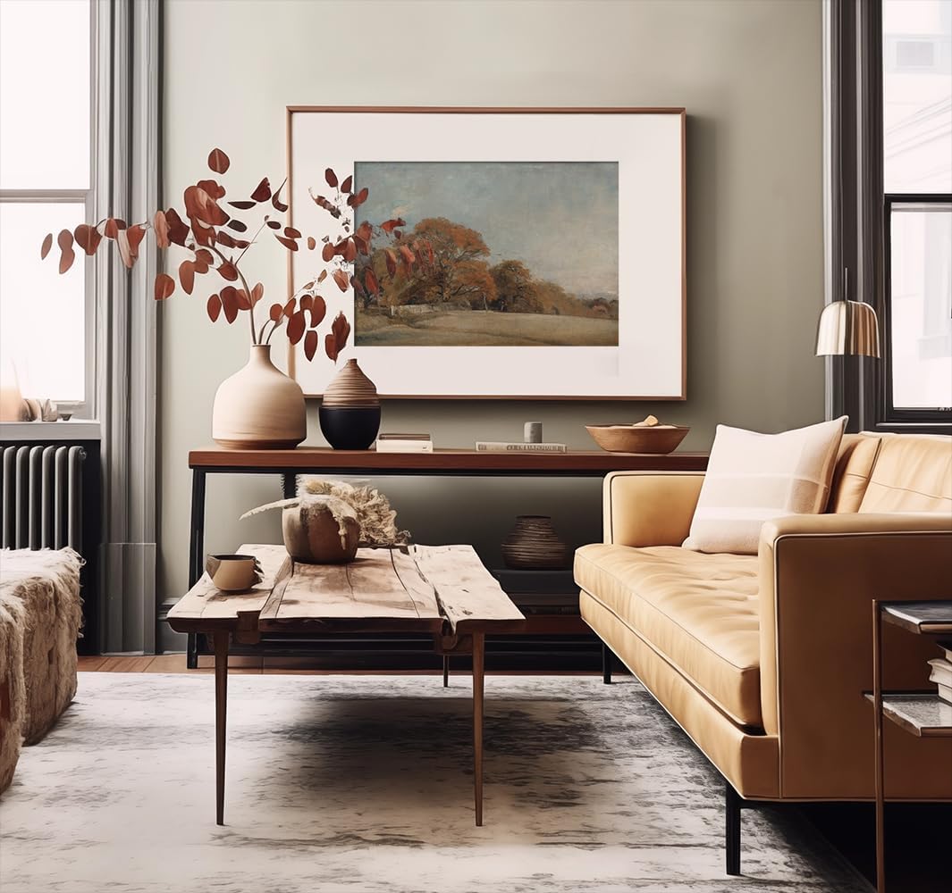 Rustic Farmhouse Wall Art Decor - Unframed Rolled 24x36 Large Canvas - Boho Landscape Picture - French Country Kitchen Print Poster - Neutral Aesthetic Vintage - Watercolor Fall Autumn Oil Painting