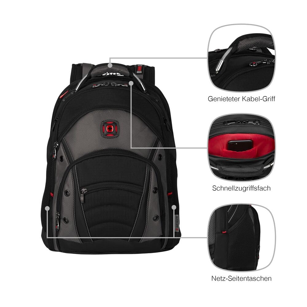 WENGER Synergy Laptop-Rucksack mit Tabletfach, Notebook bis 16 Zoll, Tablet bis 10 Zoll, 26 l, Damen Herren, Büro Business-Reisen Uni, Schwarz/Grau, 600635