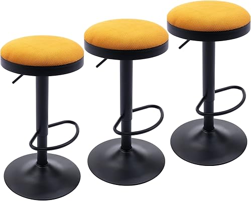 Miniatura 18 de CIMOTA Juego de 1 taburetes de bar redondos giratorios con espalda descubierta ajustable, taburete de bar moderno industrial de piel sintética para