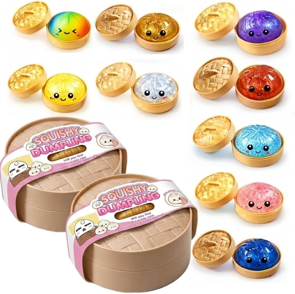 Glitter Dumpling, Glitter Dumpling Squishy Box, Dumplings Squishy - Soft Squeeze Decompression Dough (RandomA * 2)
