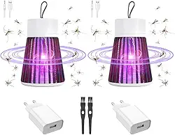 Kit com 2 Luminárias Abajur Mata Mosquito Repelente Elétrico, Armadilha Luz Ultravioleta Choque, Lâmpada Inseticida LED UV USB