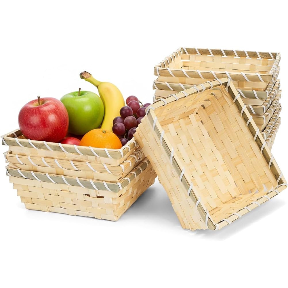 UDSKNV[KSL Woven 7.5" Square Bamboo Gift Baskets 10 Pack, Small Fruit Basket Wicker Bread& Chip Container for Party for Restaurant