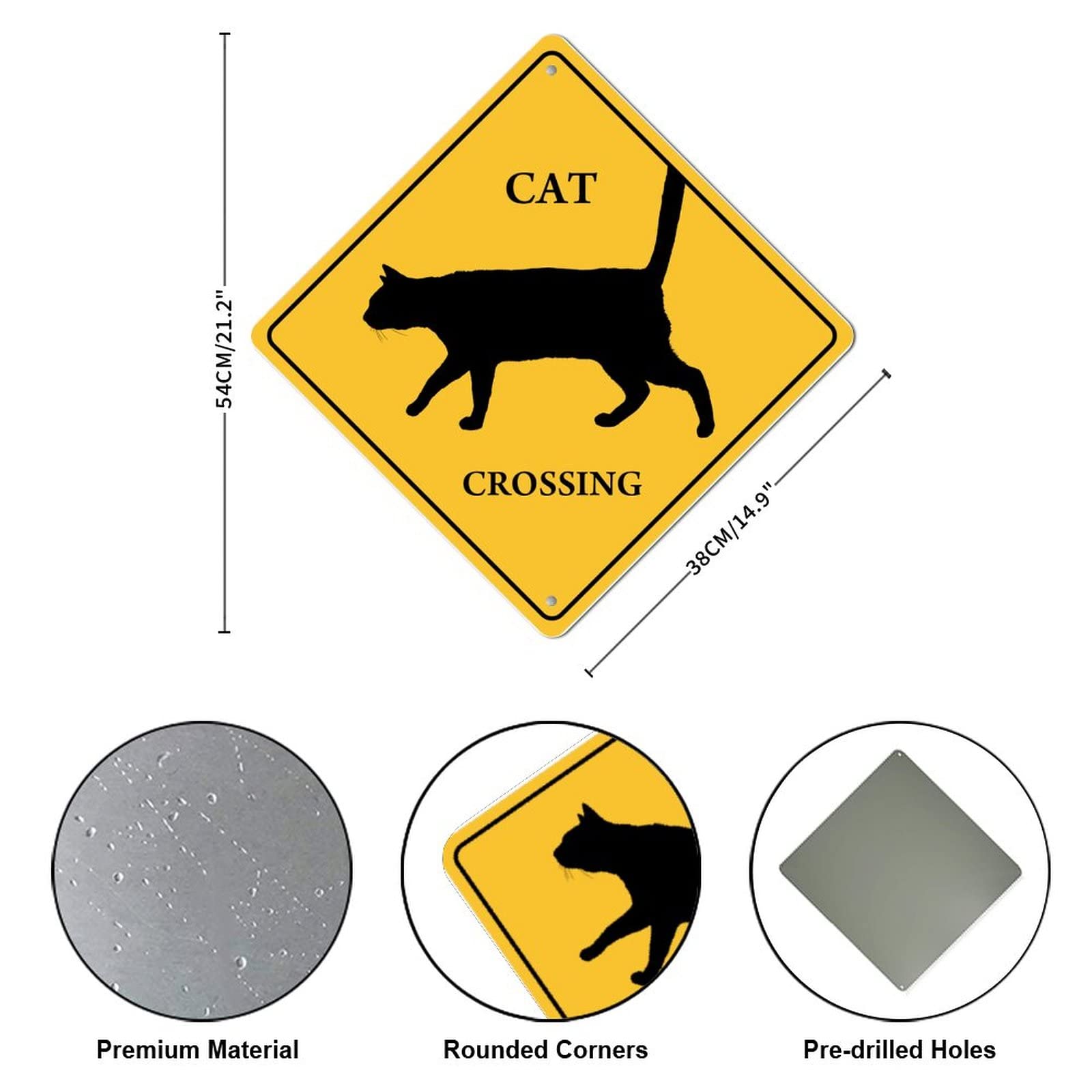 Placa de metal para gato Xing gato cruce señal de advertencia precaución cuidado con la zona de cruce de gatos resistente a la intemperie, letrero de aluminio retro para decoración de jardín de