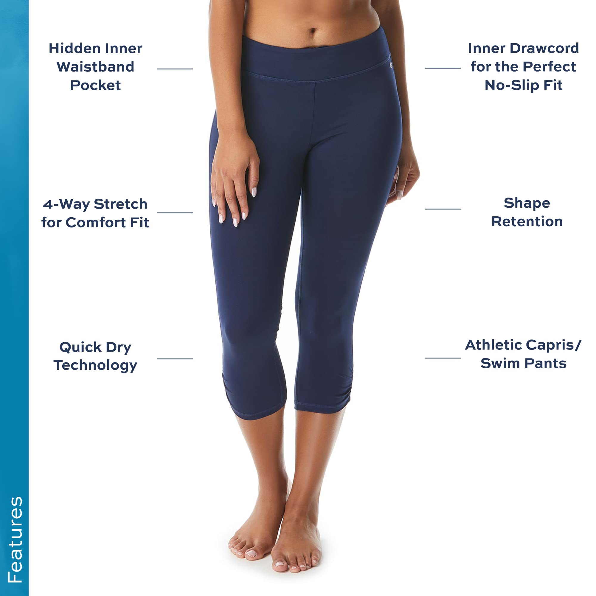 Cobra Athletic Capris — Quick-Dry Yoga, Swim Pant, Sport Leggings for Women, Admiral, Large