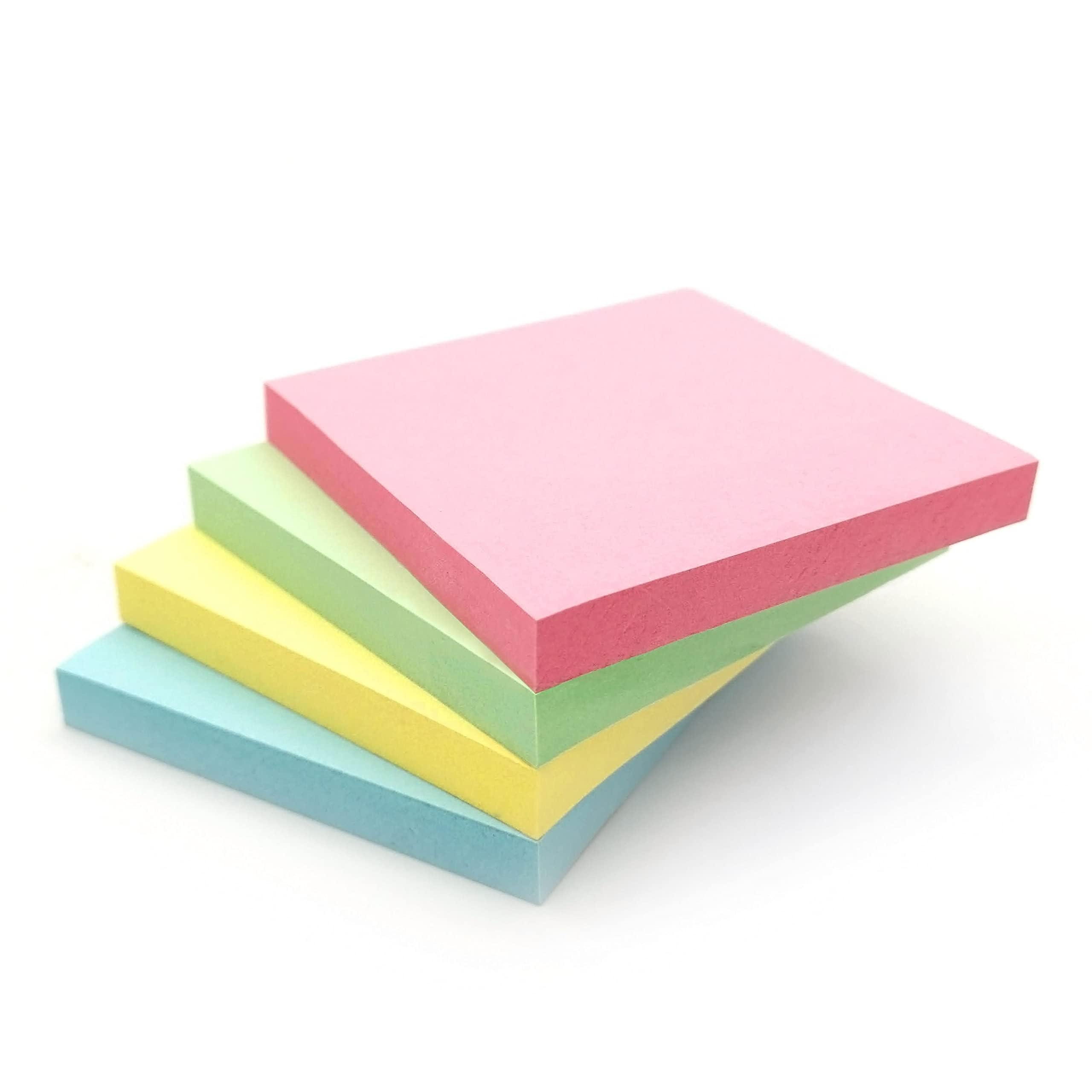 Evergreen Goods 400 Blocs-Notes Adhesives Pastel (76x76mm) - Colorés Blocs de Bloc Notes Amovibles en Bleu, Rose, Vert, Jaune |