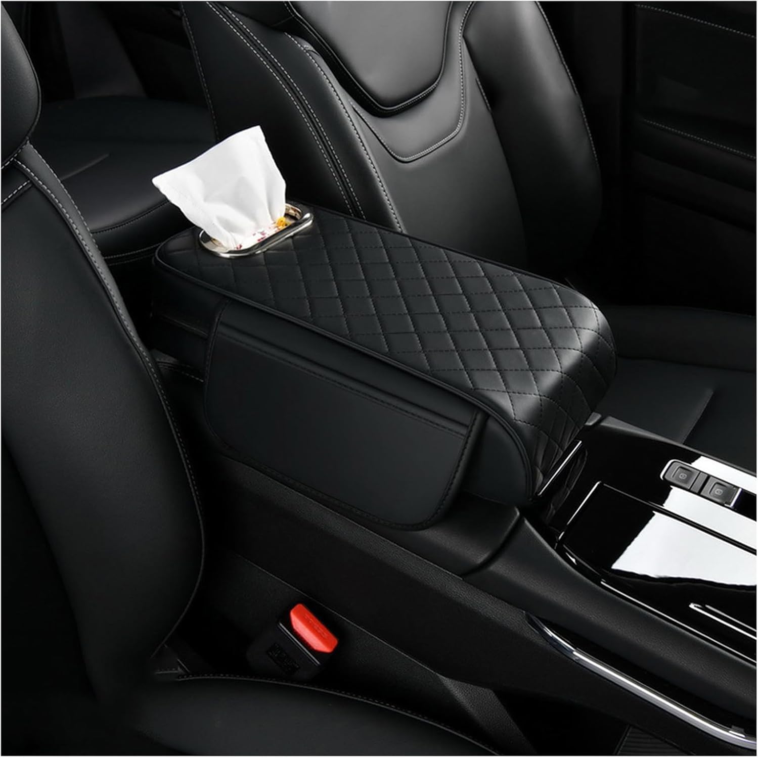 Tappetino per Bracciolo per Auto per SsangYong Tivoli X100 X150 2015-2020 2021 2022 2023 2024 2025 2026, Pelle Schiuma Memoria Comfort Cuscino per Bracciolo Decorazione Accessori,Black