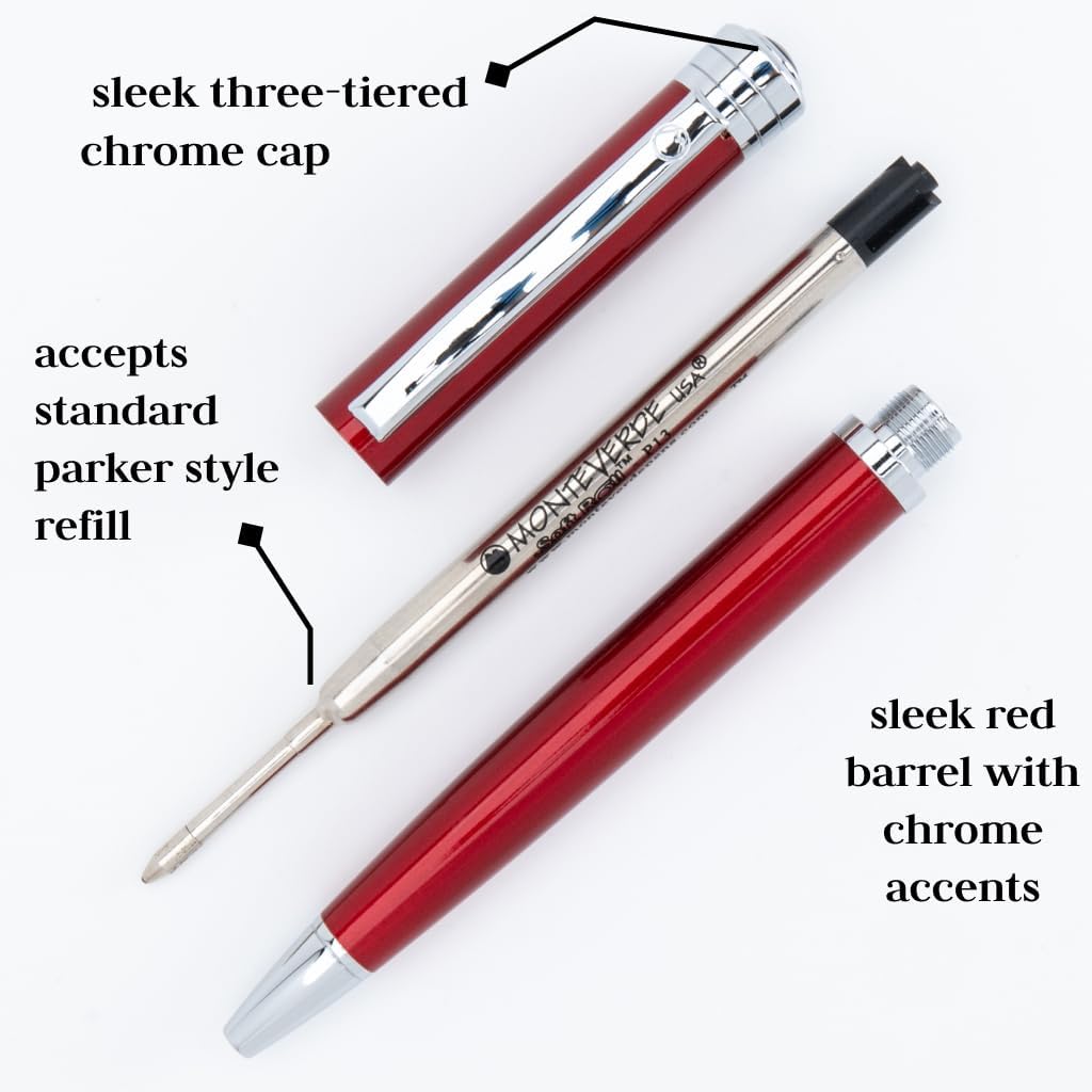 Monteverde USA Strata Fountain Pen, Ball Pen Set Red | Medium Nib | Free Gel Refill, Ink Bottle & 3 Free Cartridges