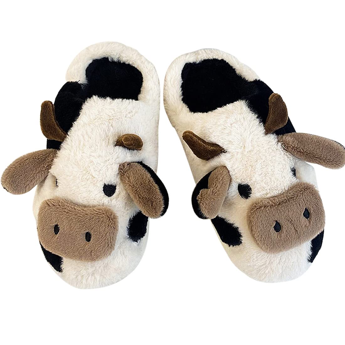 papasgix Cow Slippers Kuh Hausschuhe Unisex Flauschig Damen Herren Plüsch Tiere Pantoffeln Niedliche Cartoon Hauspantoffeln Winter Kuschelige Warme Schuhe Indoor Mädchen Frauen