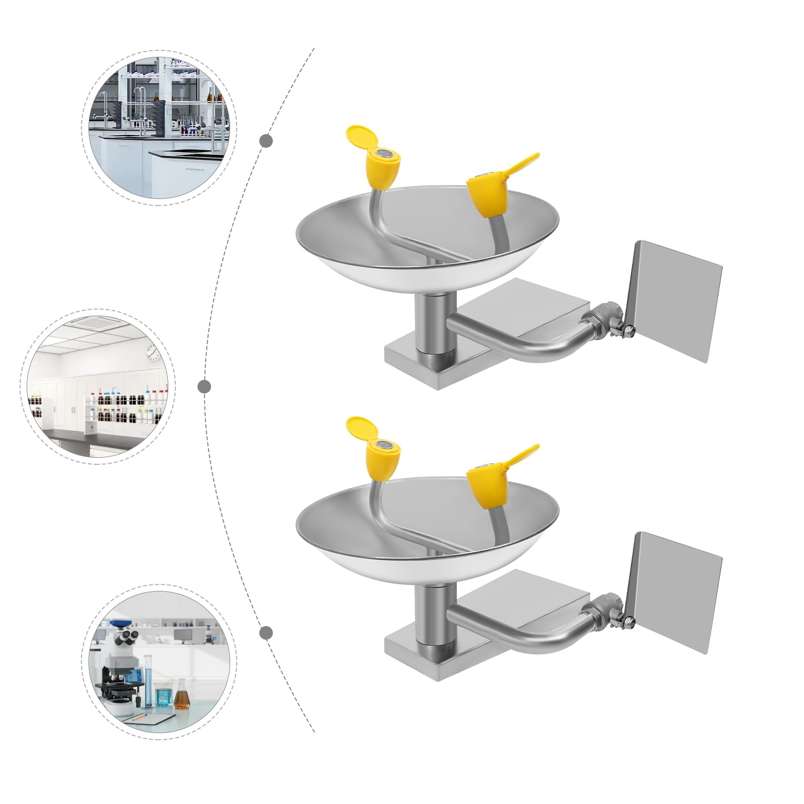 HOLMZCED 2 Packs Stainless Steel Eye Wash Station, Wall Mounted Eye Washer Portable Emergency Shower Eye Washer Manual Eye Irrigation Station Silver for Lab Factory School Hospital