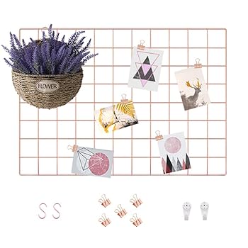 GBYAN Pack Of 2 Wall Grid Shelf DIY Iron Grid Photo Wall Decoration Pin Board Photo On The Memo Board Hanging (65 X 45 Cm