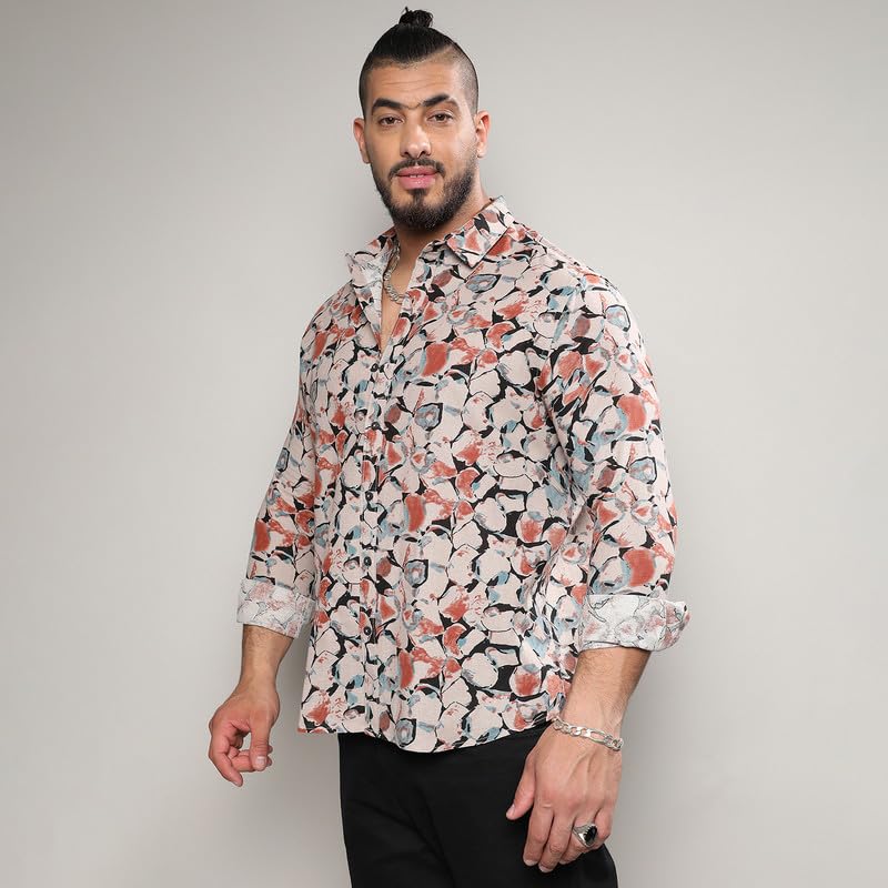 Image of Instafab Plus Men's Shirt for Casual Wear | Spread Collar | Long Sleeve | Button Closure | Plus-Size Fit | Cotton Shirt Crafted with Comfort Fit for Everyday Wear