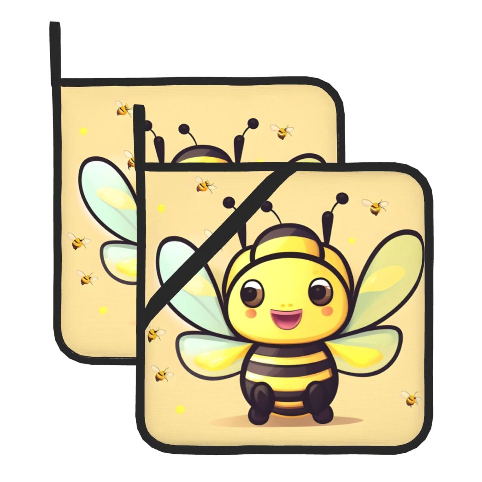 Yellow bee Square Heat Resistant Trivet Set Thick and Durable for Baking Barbecue Cookware Oven