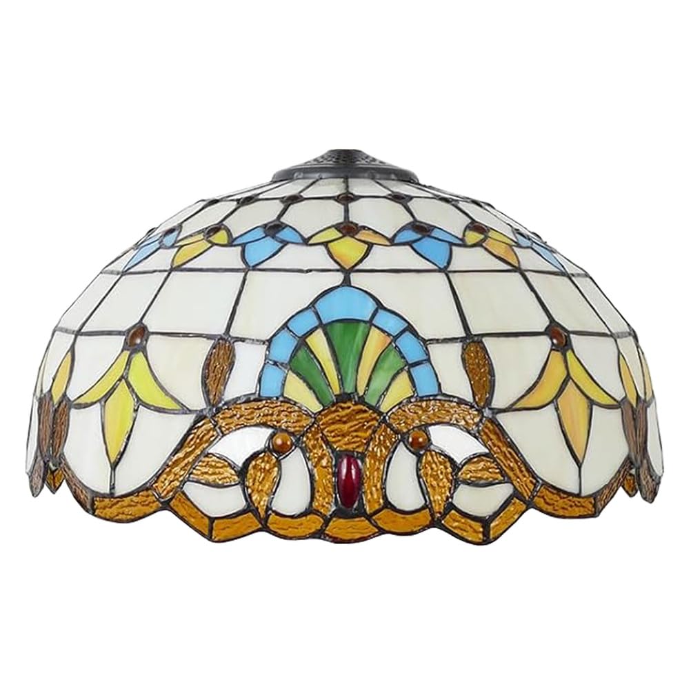 SaryEdge 16-Inch Baroque Glass Shade Replacement, Only Tiffany Style Stained Glass Lampshades, Retro Pastoral Mahogany Elegant Lantern Shade for Table Lamp Floor Lamp Hanging Lamp,Silv，Beige