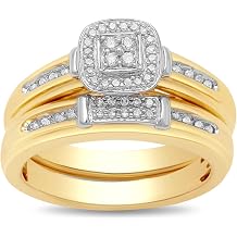 Jewelili Yellow Gold Over Sterling Silver 1/5 Cttw Natural White Round Diamonds Ring