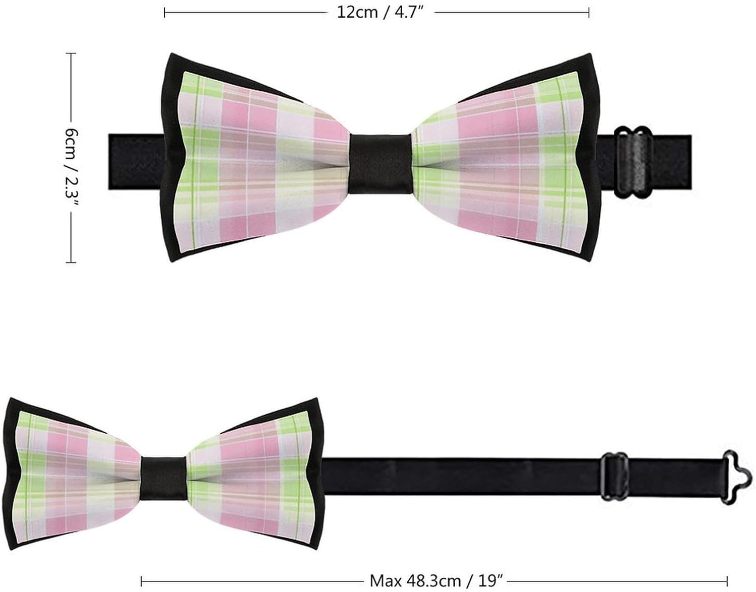 Green Pink Plaid Bow Ties for Men Fun Printed Pre Tied Adjustable Bowtie for Party Wedding