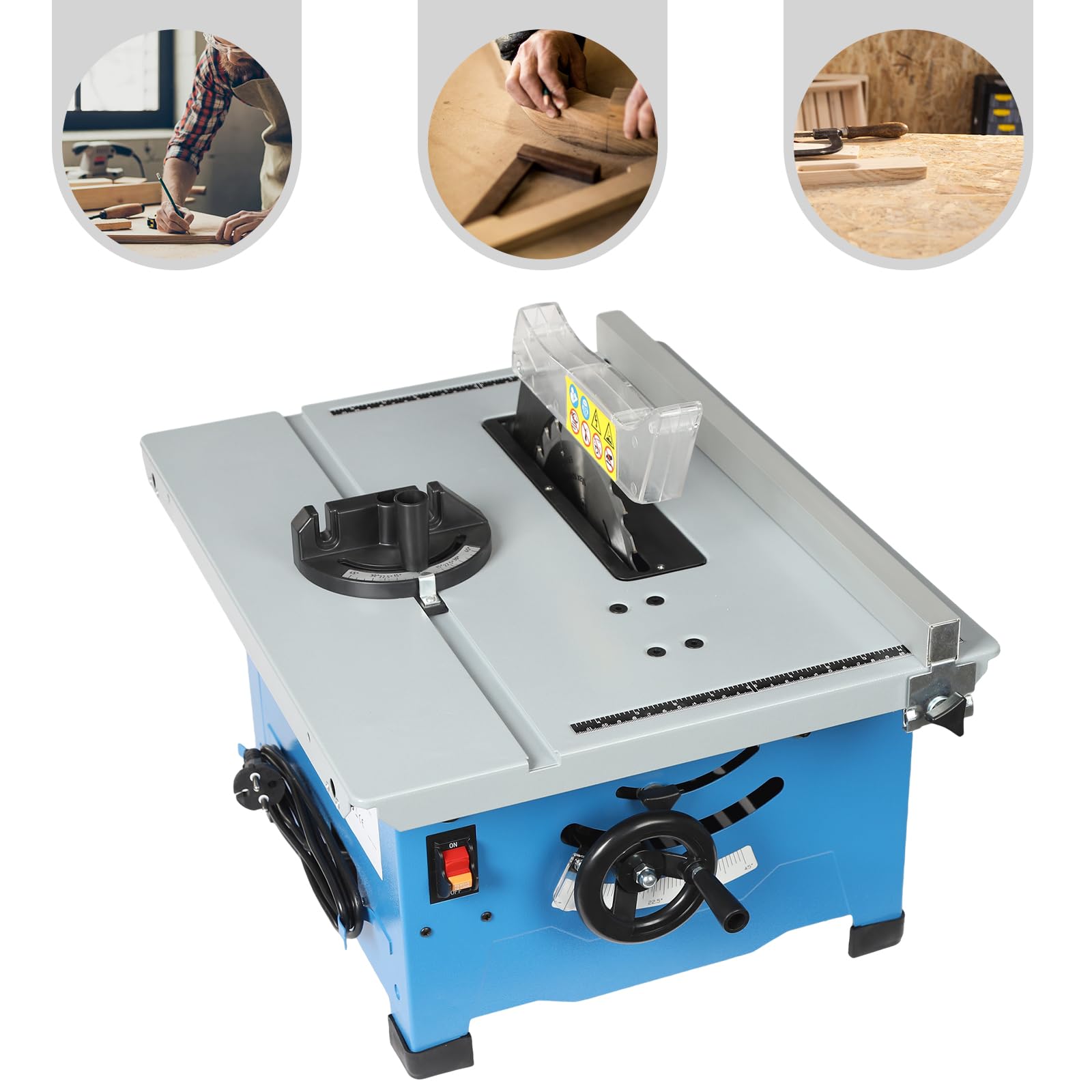 Mini sierra de mesa circular de mesa para corte de madera y trabajos de bricolaje, 1400 W, 4200 rpm, con hoja de sierra ajustable, corte de inglete de 0 a 45°, para herramientas de artesanía y