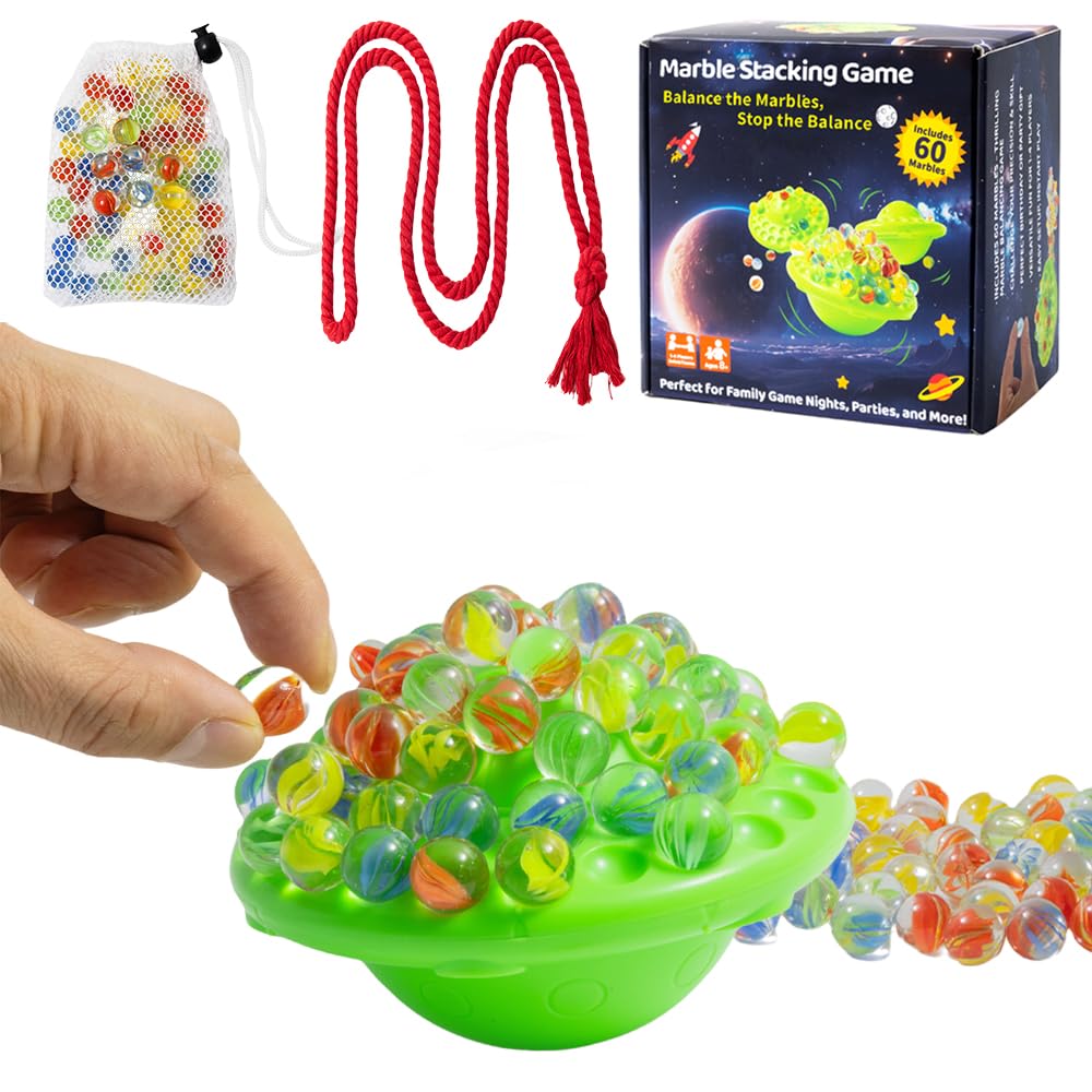 Juego de equilibrio de mármol: 60 canicas coloridas con almacenamiento integrado