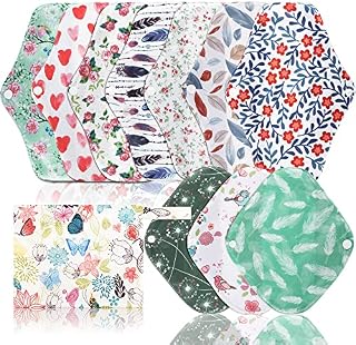 Reusable Sanitary Pads, 10Pcs Washable Sanitary Towels, Reusable Panty Liners, Pads for Women with 1 Wet Bag and Gift Box, Best Gifts for Girls/Women (7pcs × 25.7cm + 3pcs × 20.4cm)
