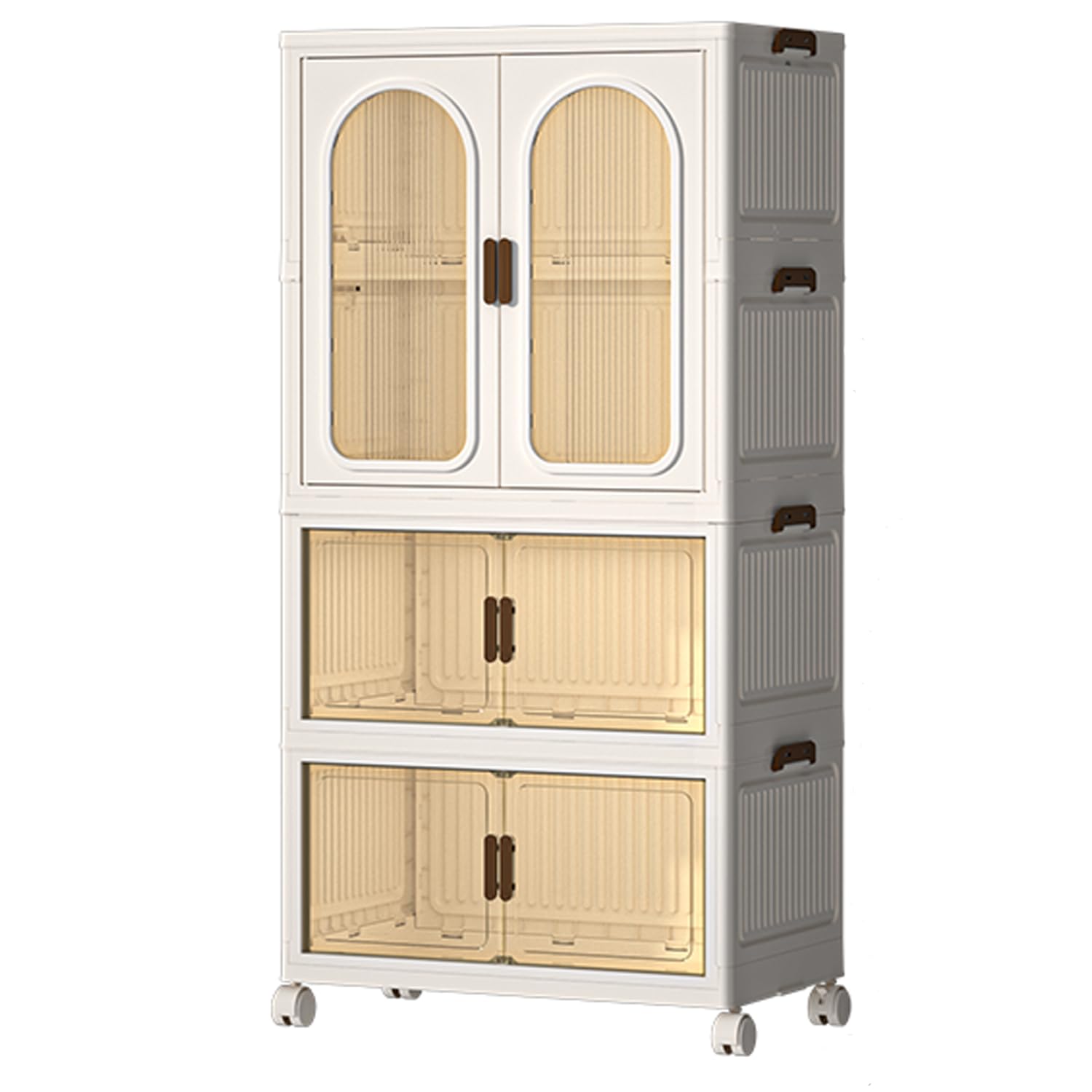 Armoire à vêtements pliable à roulettes, capacité 365L, 3 étagères en plastique, portes transparentes, anti-poussière et résistante à l'humidité