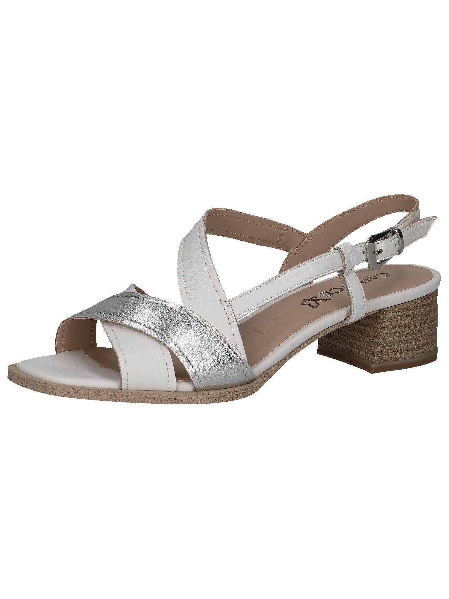 CAPRICE Women Sandals Heeled Leather with Footbed, White (White Comb), 6 UK