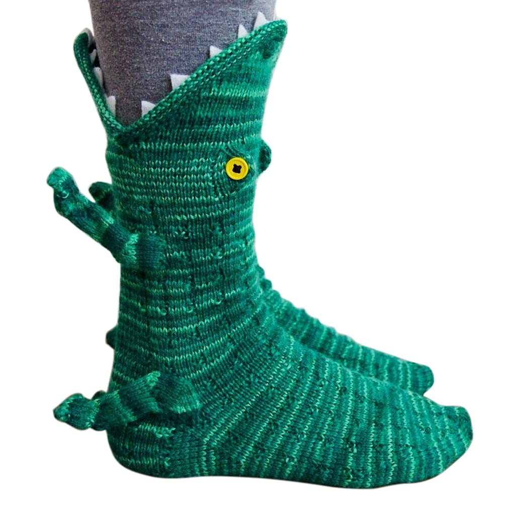 Winter Warm Socks for Women, Wear Cartoon Novelty Crocodile Knitting Socks Funny Socks, Christmas Decorations Floor Sock, Super Soft Crew Socks for Women, Men, Kids, Green