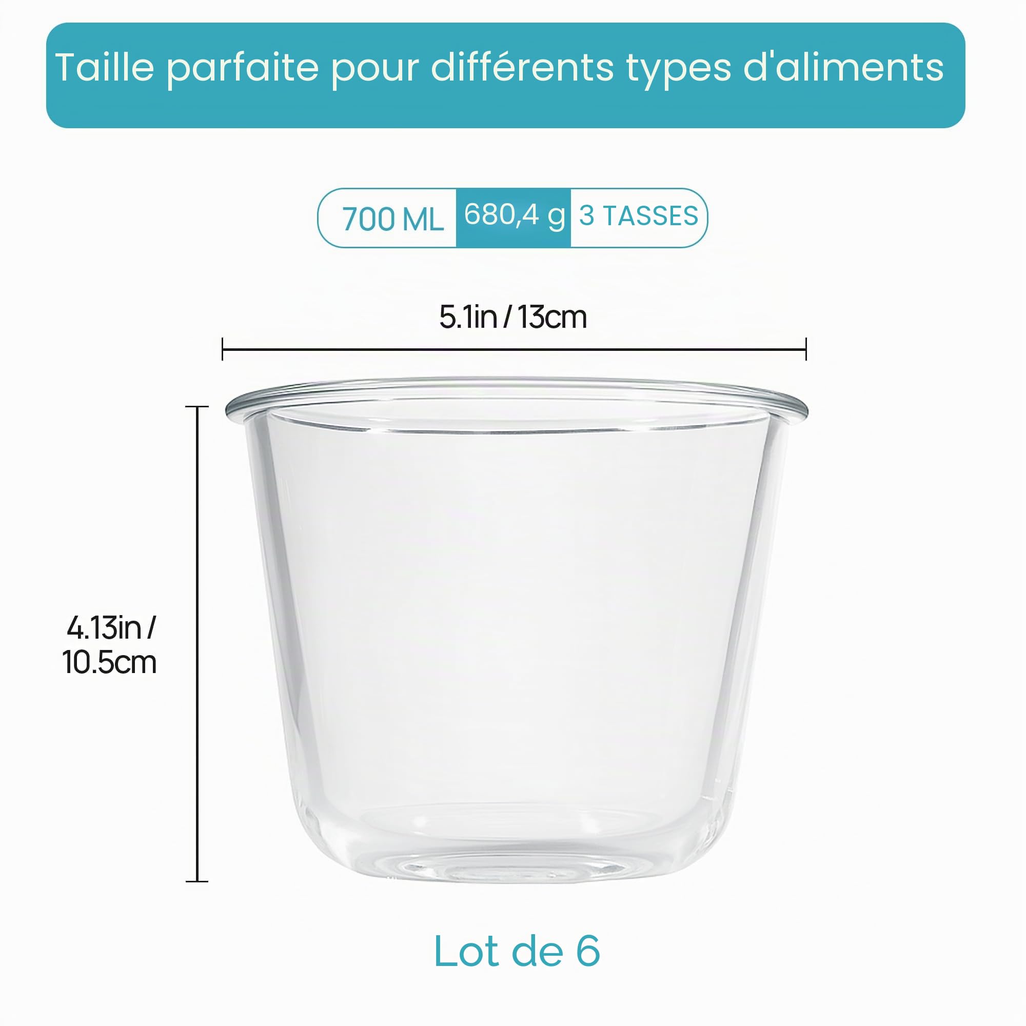 Vtopmart Lot de 6 récipients à soupe en verre de 3 tasses, récipients de congélation avec couvercles hermétiques, bocaux de conservation en verre pour salade, fruits, déjeuner, restes, sans BPA