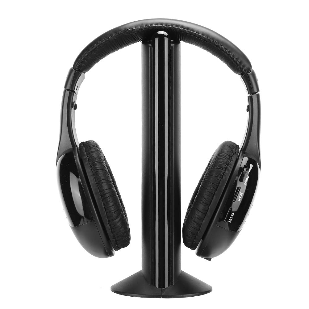 Kabelloses FM-Headset mit Ladestation, TV-Kopfhörer, integriertes Mikrofon, 30 m Reichweite, 40-mm-Treiber für TV-Computerspiele – 2 x AAA (Batterien Nicht im Lieferumfang