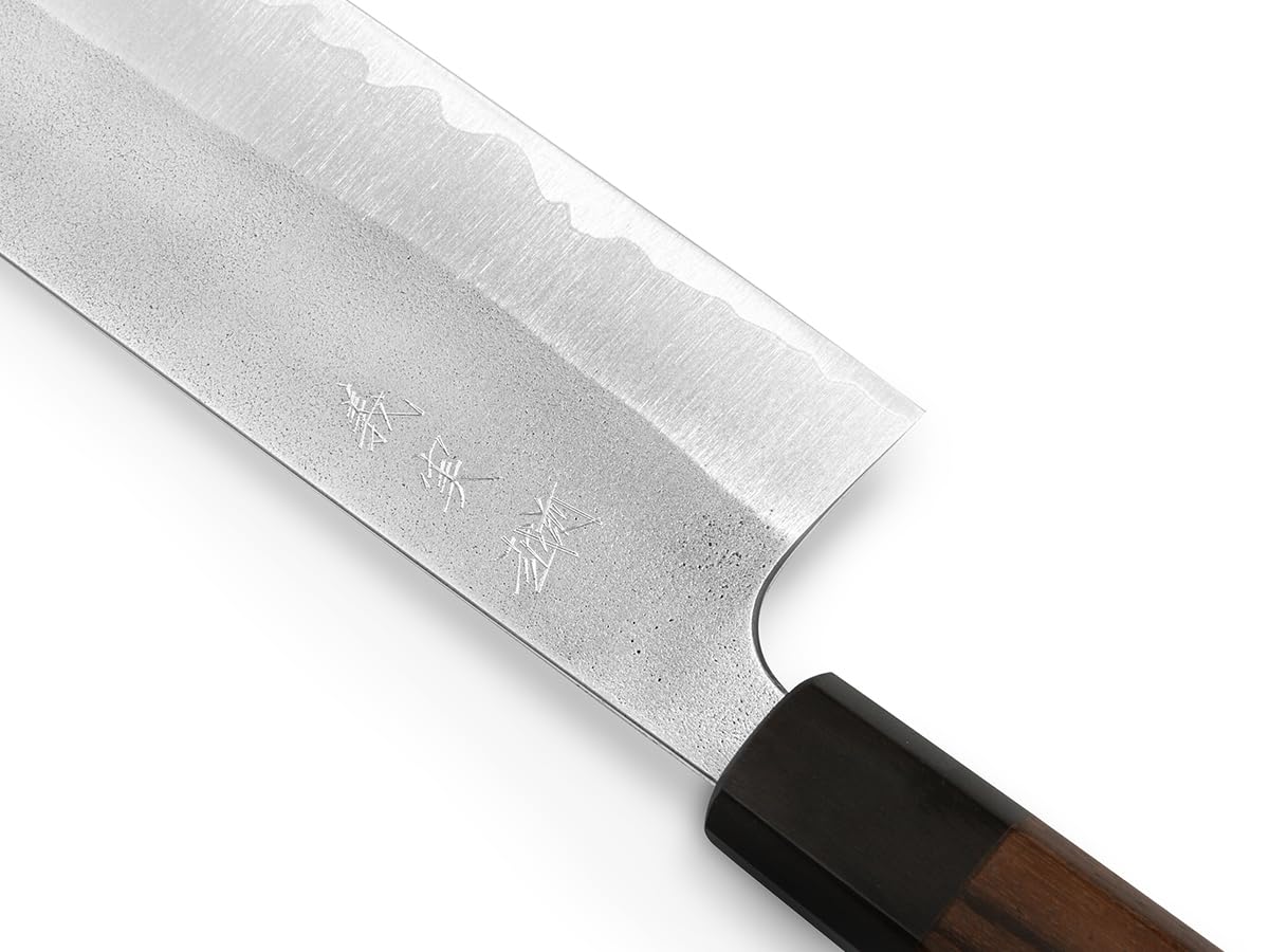 Profi Koch-Messer NAKIRI Yoshimi Kato Nashiji. Klingen-Länge 17cm. Aogami super, 3 Lagen, hand-geschmiedet. 8-eckiger Echt-Holz-Griff aus hochwertigem Rosenholz-Palisander