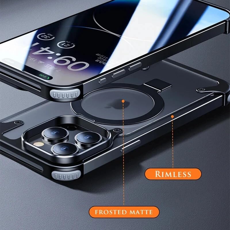 Coque iPhone 17 Pro sans monture en métal noir mat avec support premium - 3