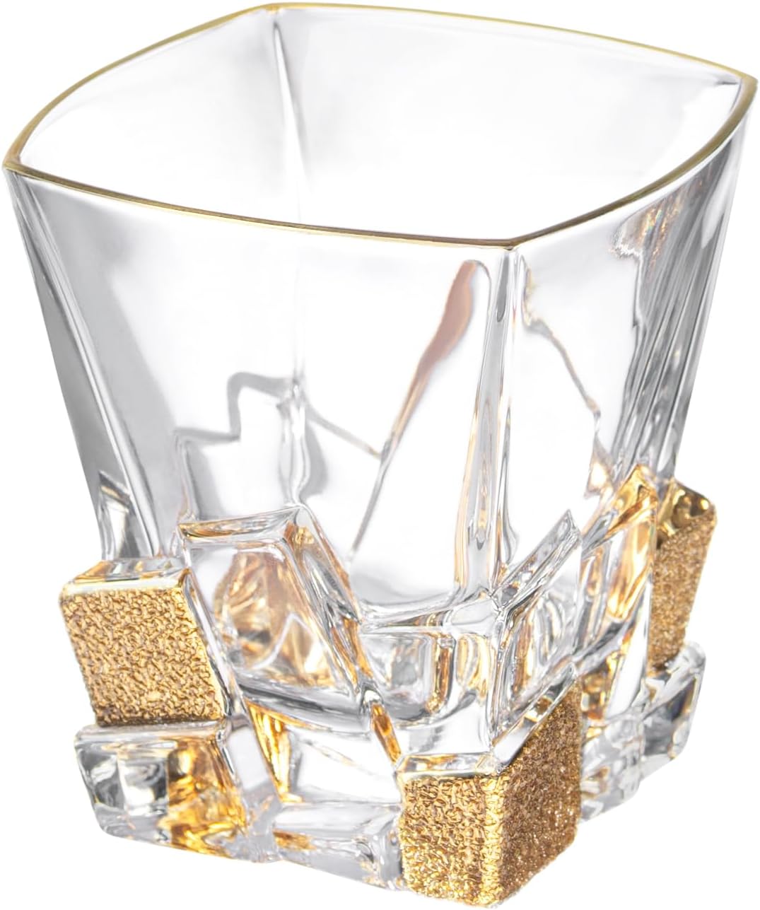 Barski - European Quality Glass - Crystal - Set of 6 - Square Shaped - Double Old Fashioned Tumblers - DOF - Tumbler is 11.7 oz. - with Matte Gold Ice Cubes Design - Glasses are Made in Europe