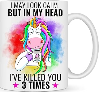 Calm Killer Rainbow Unicorn Novelty Coffee Cup - Personalised Coffee Mug Funny Gifts for Men Women - Bestie Best Friend Gift - Joke Gifts Funny Mugs for Work Colleagues - Birthday Gifts for Her Sister