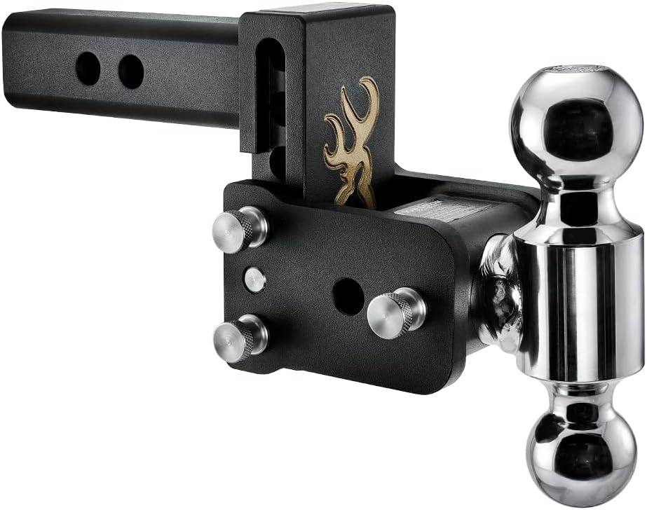 B&W Trailer Hitches Tow & Stow Adjustable Trailer Hitch Ball Mount with Browning Logo - Fits 2" Receiver, Dual Ball (2" x 2-5/16"), 3" Drop, 10,000 GTW - TS10033BB