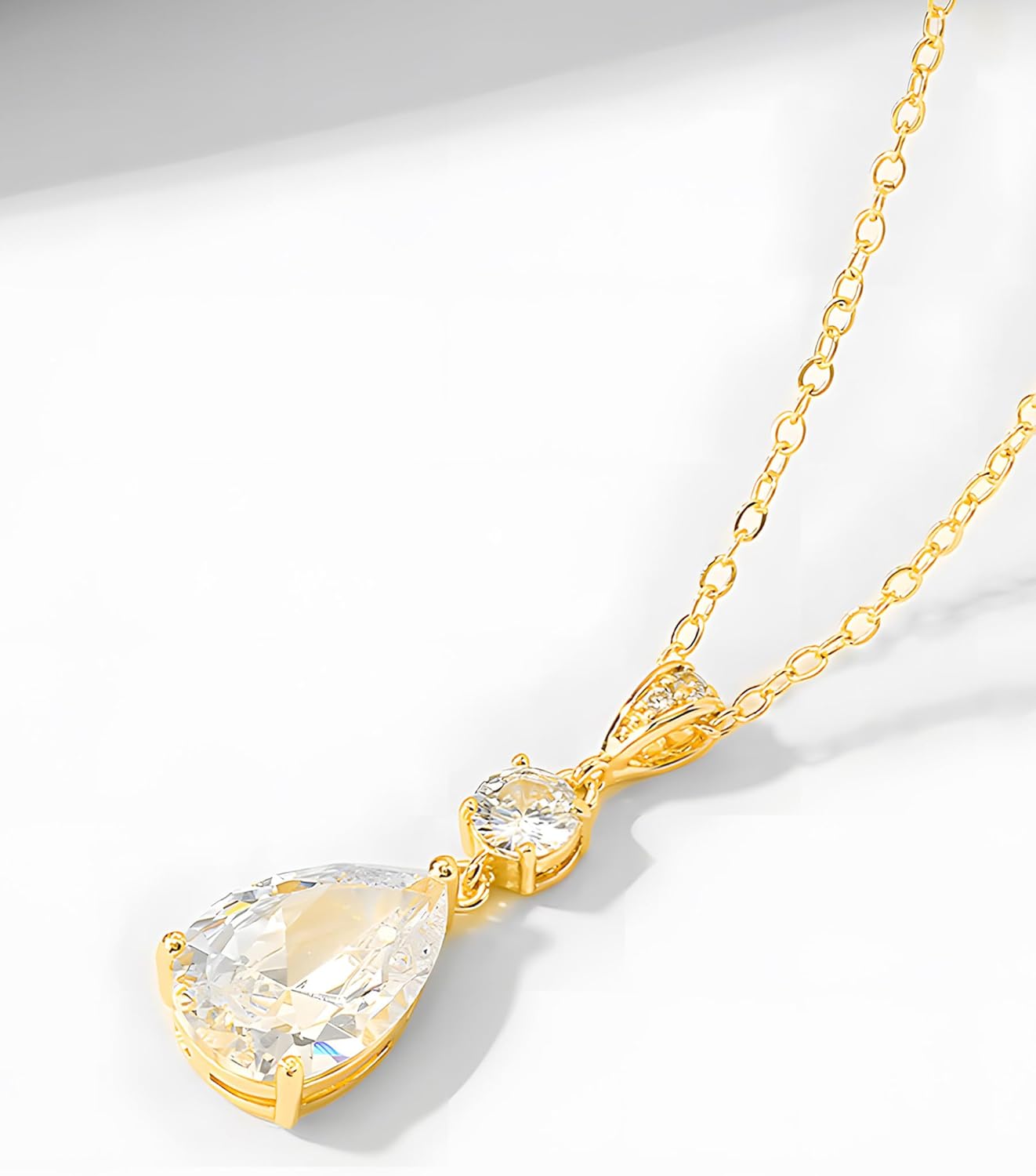 Teardrop Necklace Cubic Zirconia Drop Wedding Bridal Pendant Necklace for Women, Silver Rose Gold Plated Copper Brass Micro Inlay CZ Simple Fine Jewelry Gifts Mother's Day Valentines