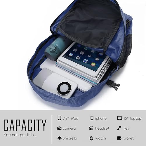 Miniatura 9 de Yaopeing Mochila ligera, plegable de 25 litros, resistente al agua, bolsa de hombro de viaje al aire libre para mujeres y hombres, azul