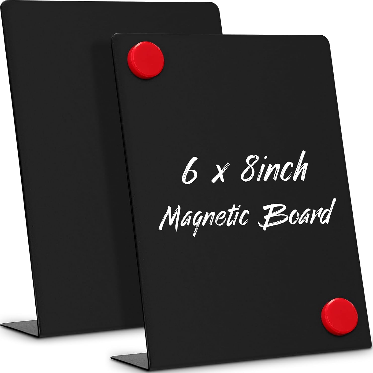 Fainne 2 Pcs Magnetic Bulletin Board with Easel Stand Mini Magnet Metal Tabletop Memo Display Board for Back to School Menu Table Office Supplies (Black,6 x 8 Inches)