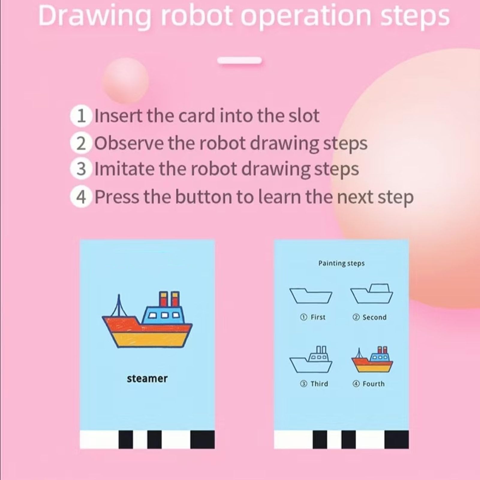 FILFEEL Robot de Dibujo para Niños – Máquina de Dibujo Educativa Interactiva con 100 Tarjetas y 14 Bolígrafos – No Requiere Aplicación, Construcción de ABS, Ideal para Iluminación Artística, (Pink)