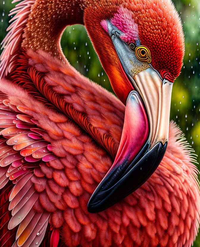 Poster flamant rose avec oeil jaune vif toile artistique 58x90cm gros plan saisissant