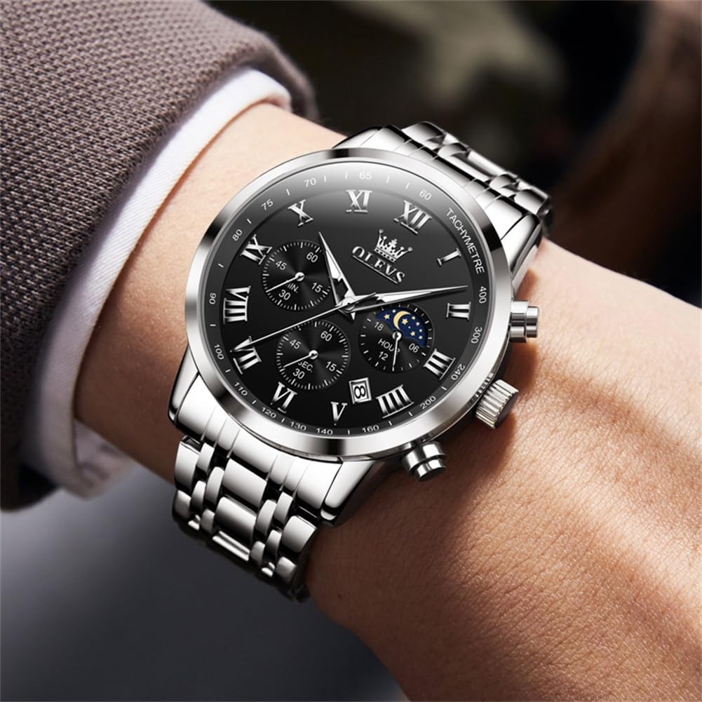 OLEVS Mens Watches Luxury Big Face Waterproof Stainless Steel Analog Quartz Multifunctional Luminous Date Two Tone Fashion Dress Wrist Watches for Man - Image 7