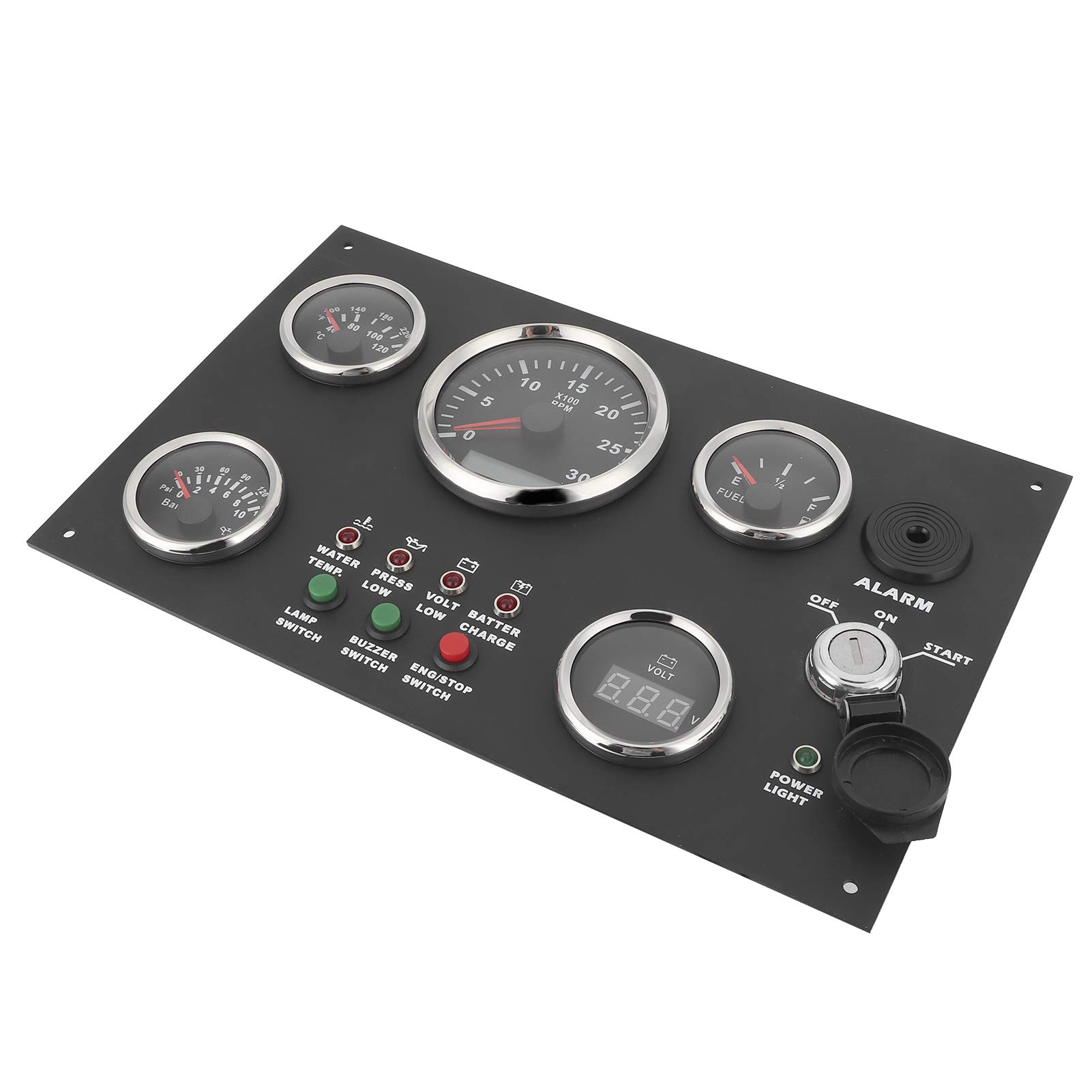 Quadro Strumenti 12V/24V con Display Pressione Olio, Temperatura Acqua, Tensione per Motori, Camper, Yacht, Macchine Edili